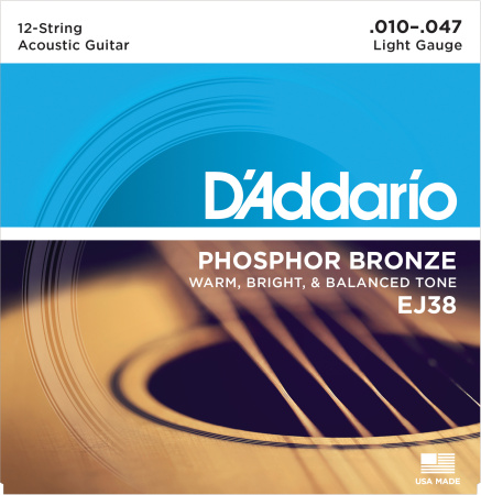 D'Addario EJ38 12-String Phosphor Bronze Light 10-47 по цене 1 260 ₽